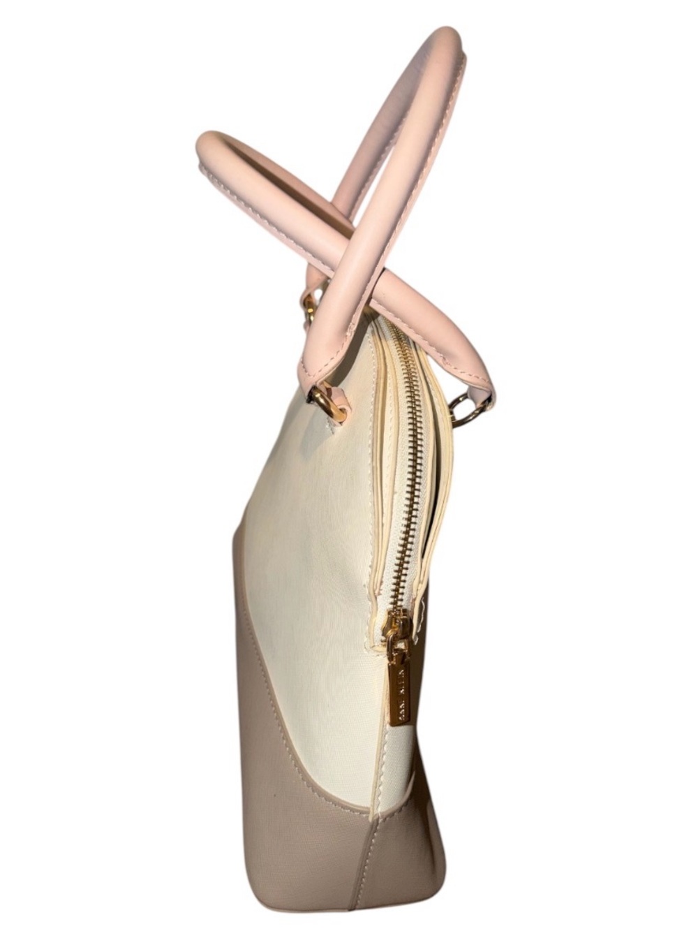 Anne Klein Cream and Taupe Dome Satchel with Pale Pink Strap - Picture 3 of 10